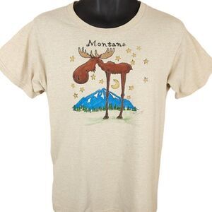 Vintage Montana Moose T Shirt Mens Size Medium Y2K Animal Nature Tee Moon Stars